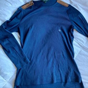 Ralph Lauren navy blue top with suede accent
